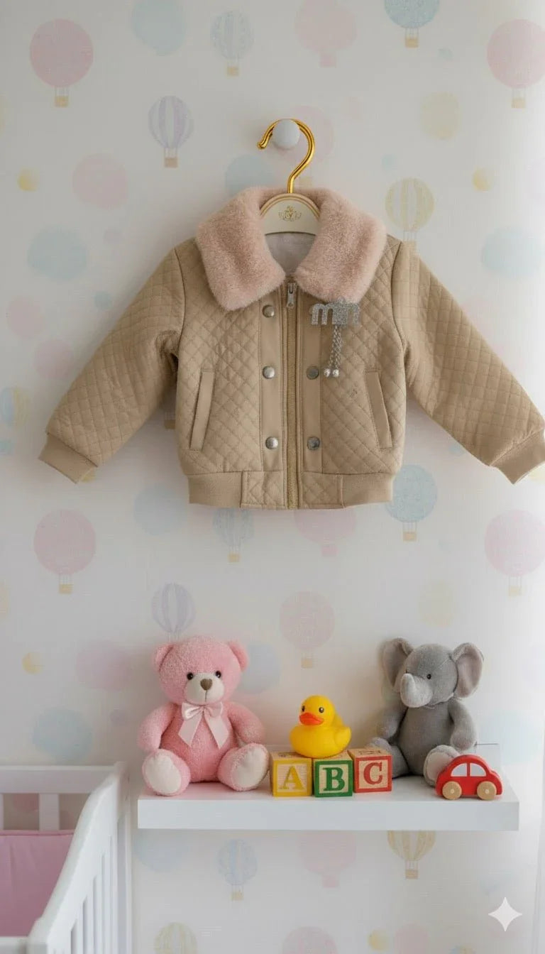 Stylish Pink Quilted Jacket with Faux Fur Collar - Kiddy Bloom