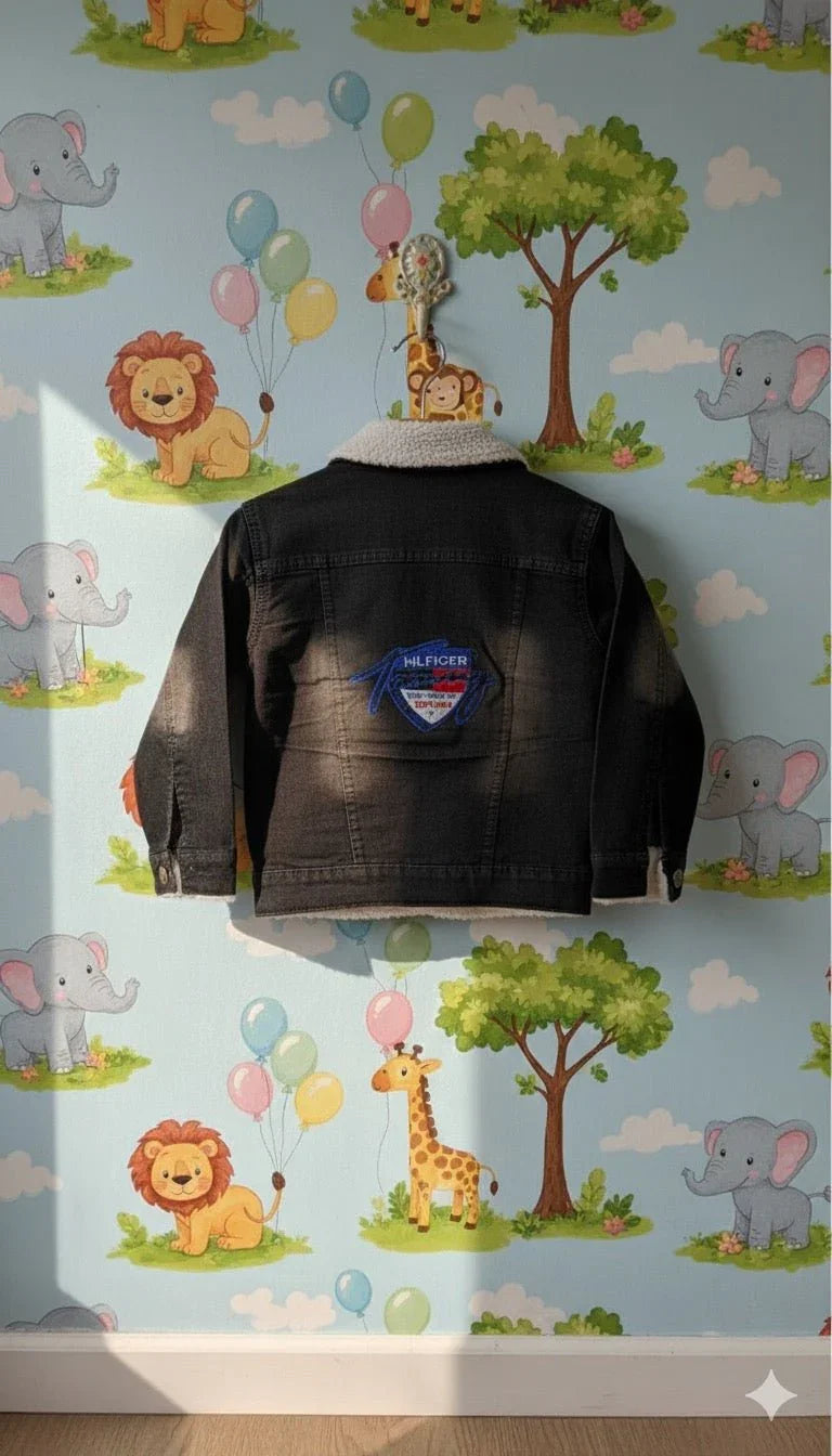 Toddler's Faded Black Denim Jacket with Faux Fur Lining - Kiddy Bloom